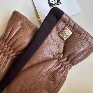 NWT Anne Klein Faux Leather Gloves, OS, Brown and Black